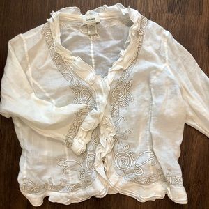 White linen blouse with gold embroidery